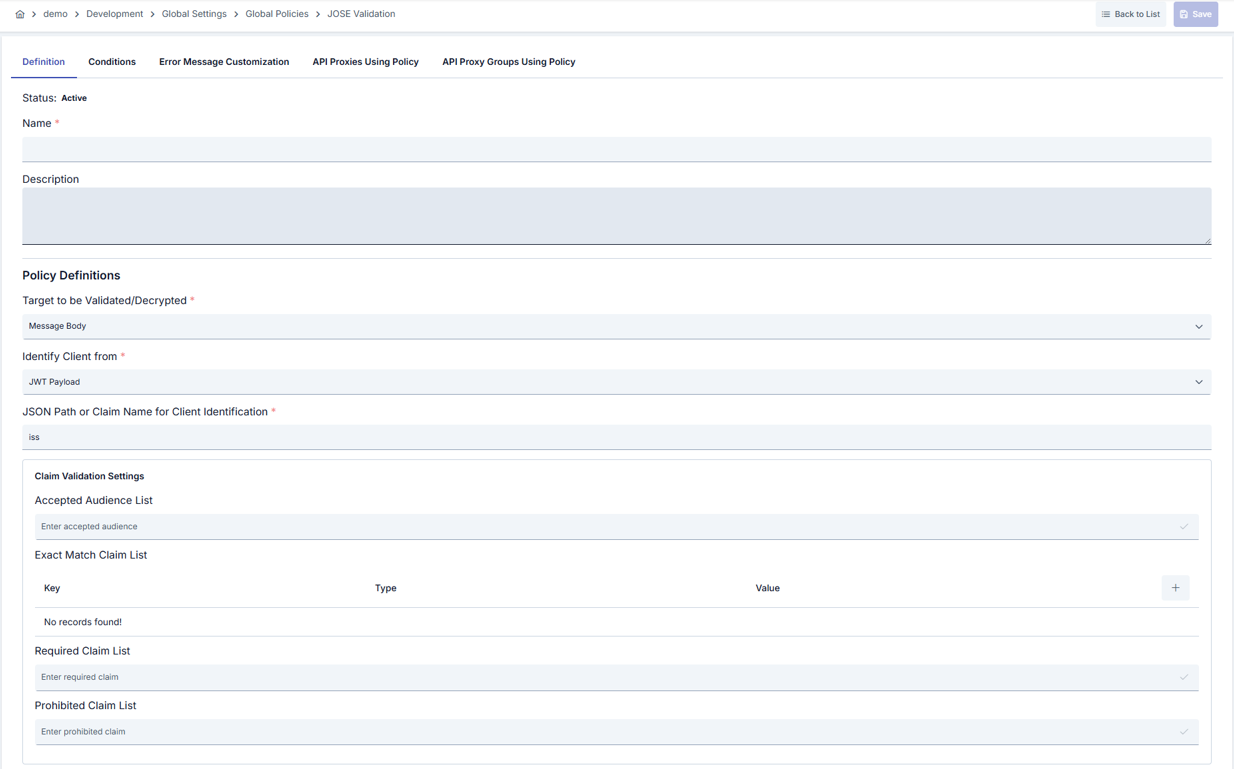JOSE Doğrulama Politikası