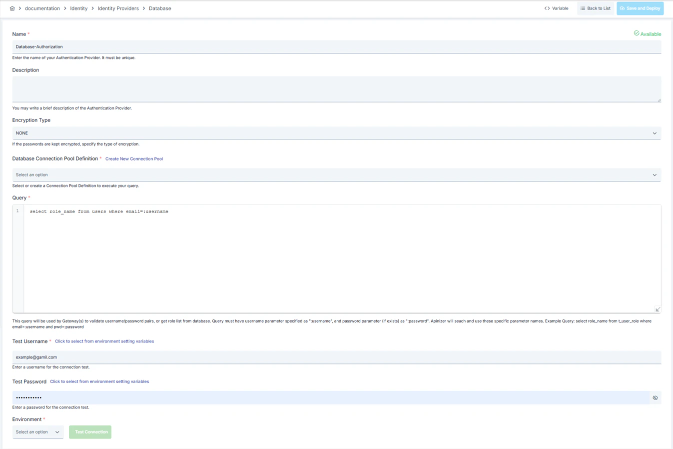 Identity Authorization Connection with Database