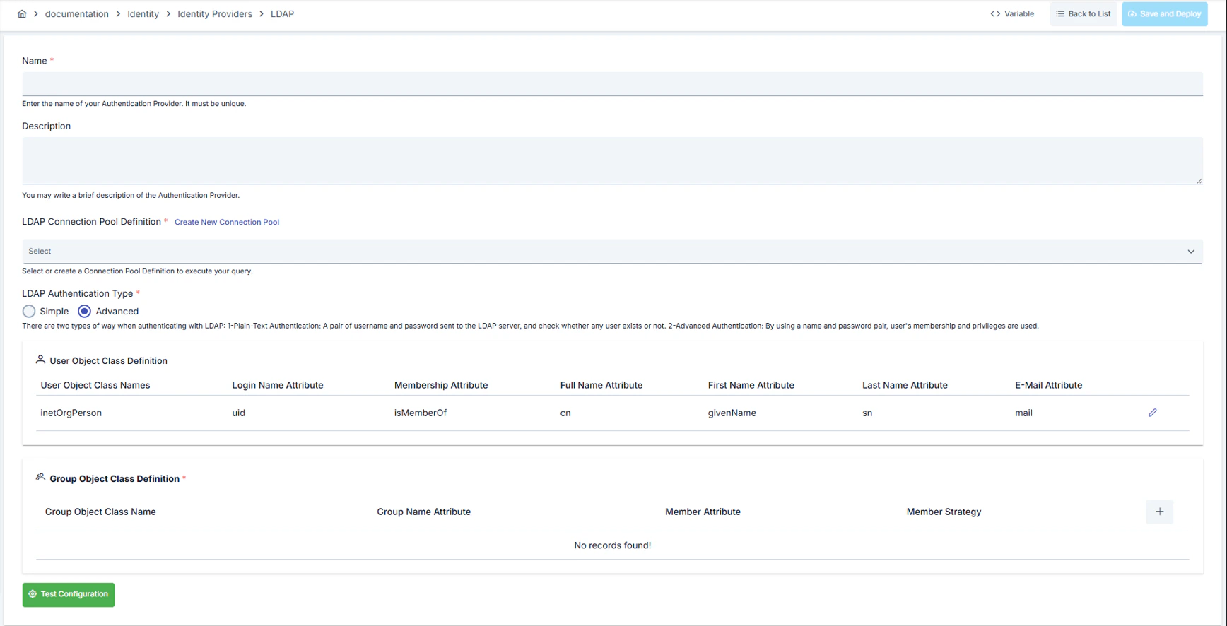 LDAP User Verification Connection Settings