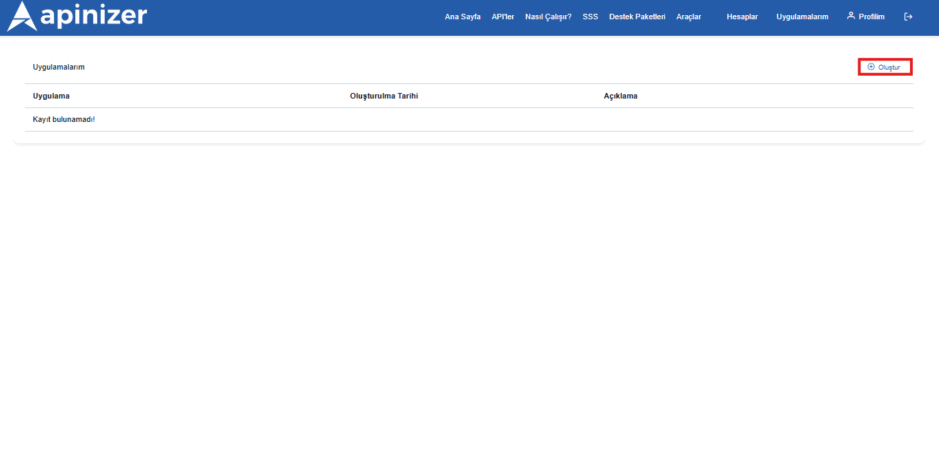 Application Creation Popup