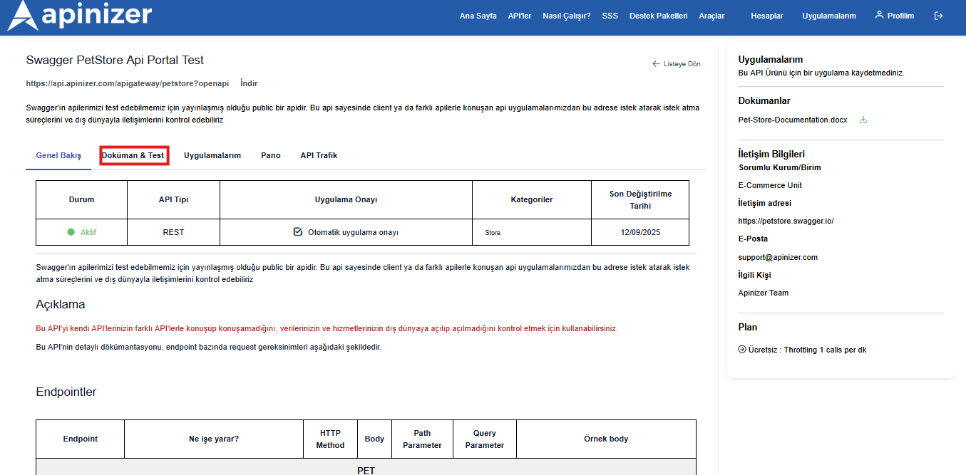 Documentation & Test Tab (After Application Registration)
