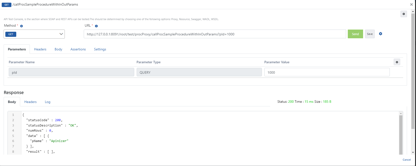 OUT Procedure Test Result