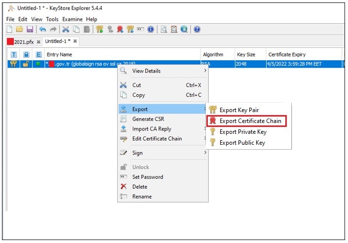 Certificate Chain Export