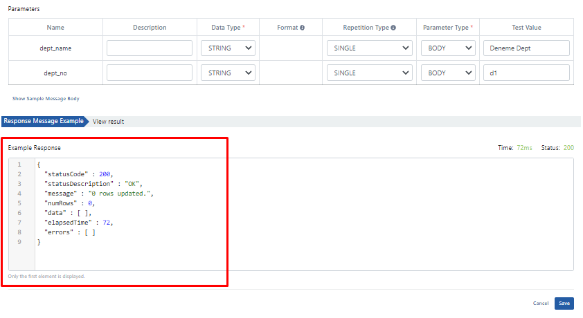 Fields for PUT endpoint