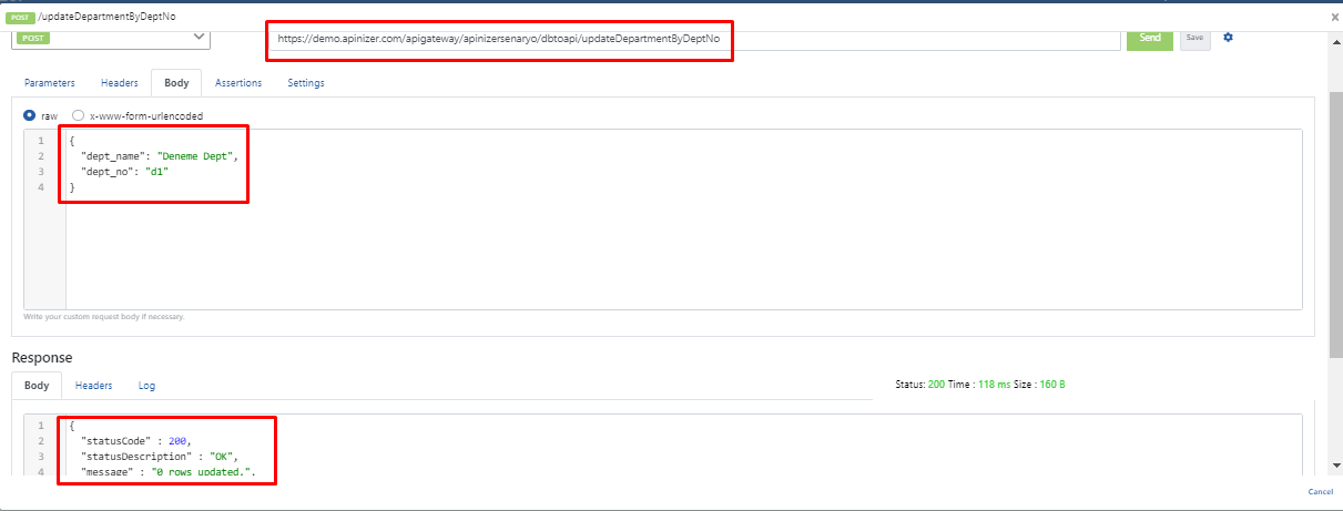 PUT endpoint test result