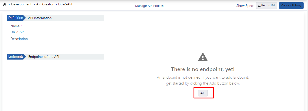 Creating endpoint by clicking Add button