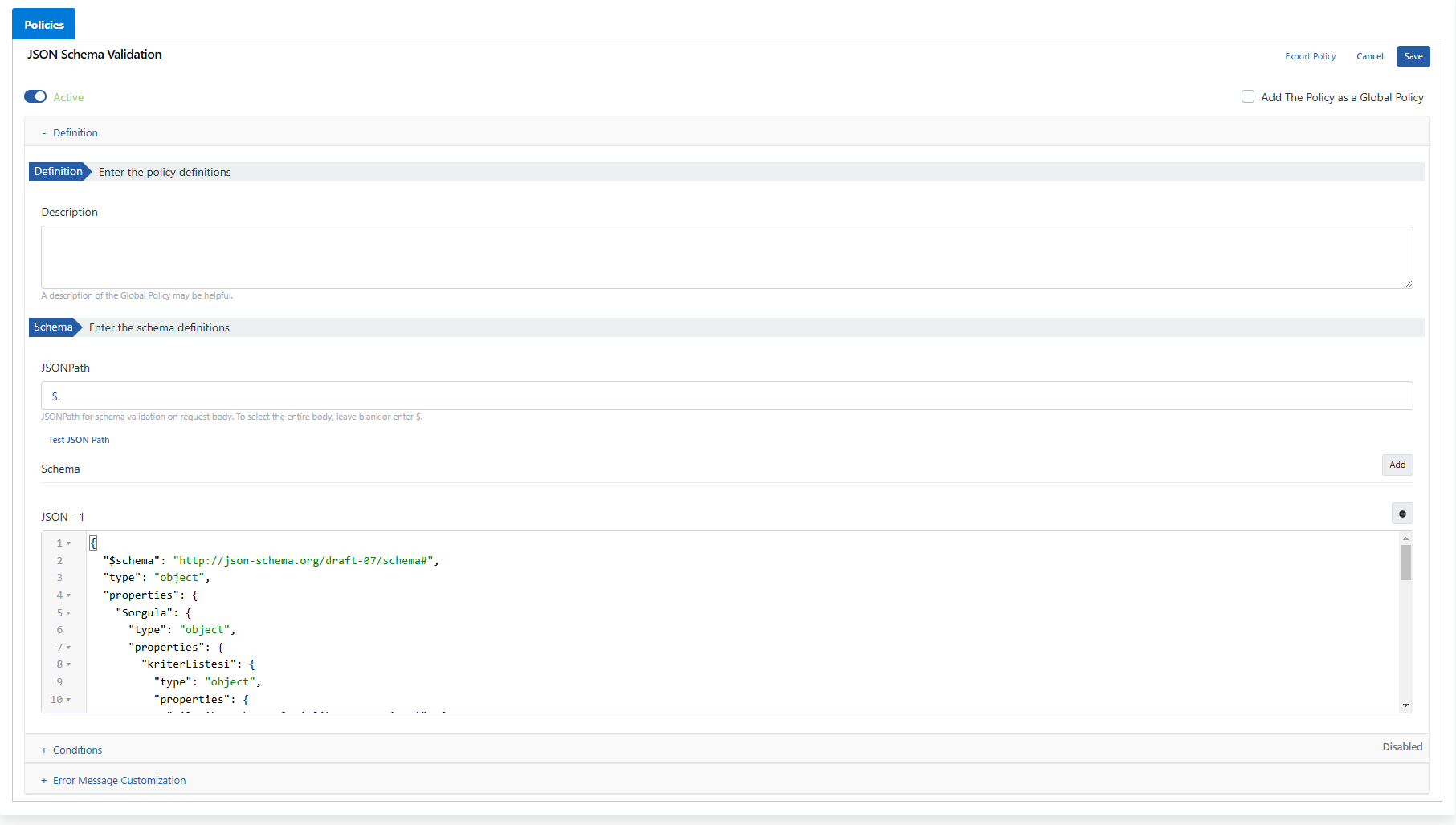 JSON Schema Validation Schema field