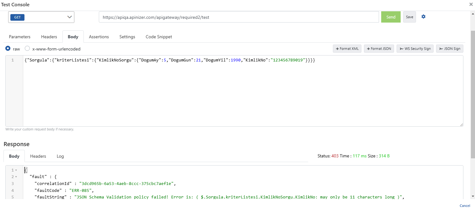 JSON Schema Validation test result