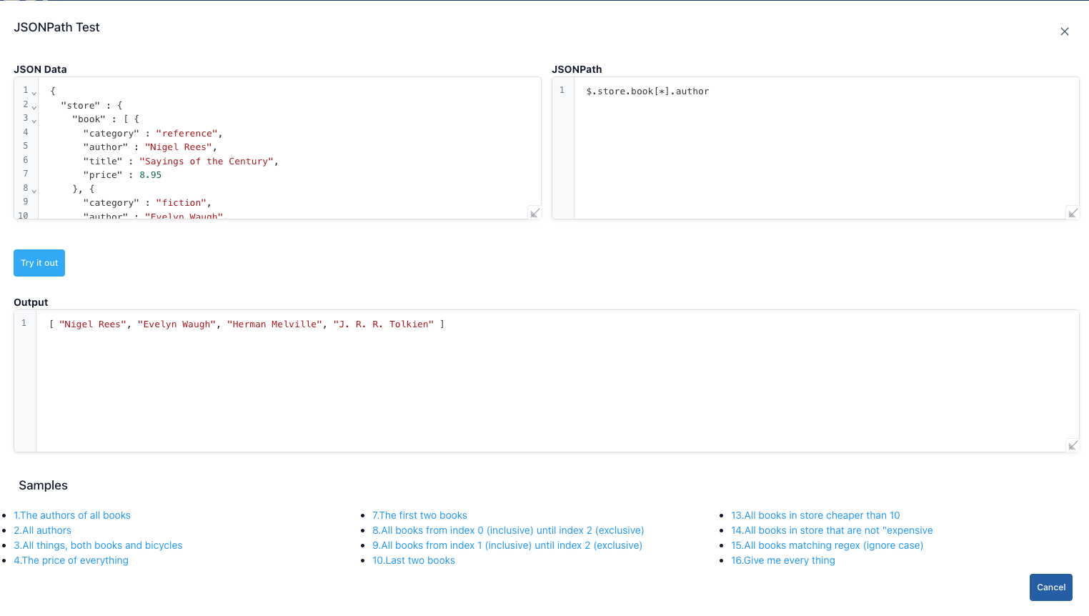 JSONPath Test Ekranı