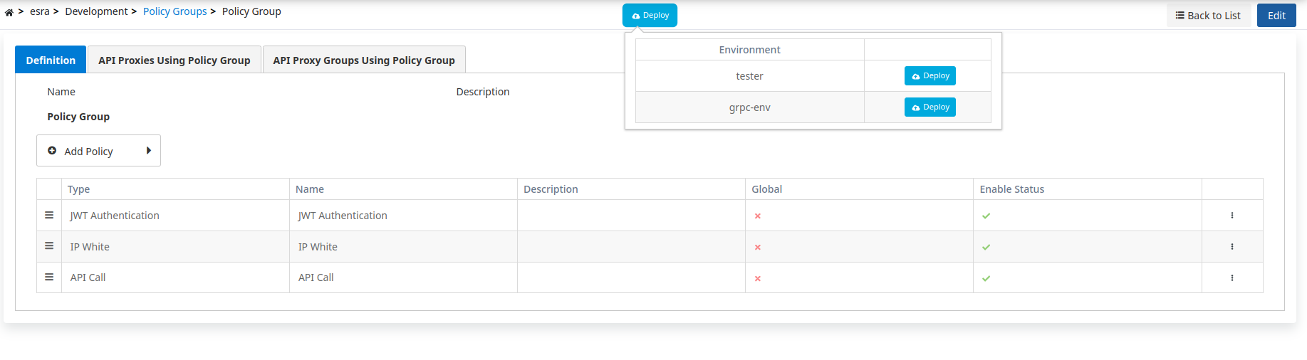 Policy Group Settings