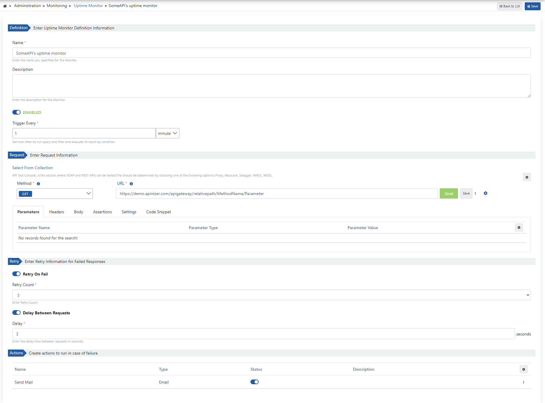API Health Check Settings Form