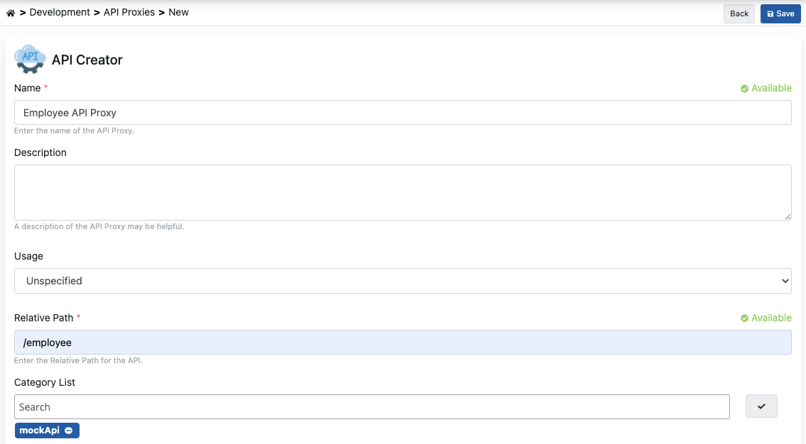 API Proxy Creation Form