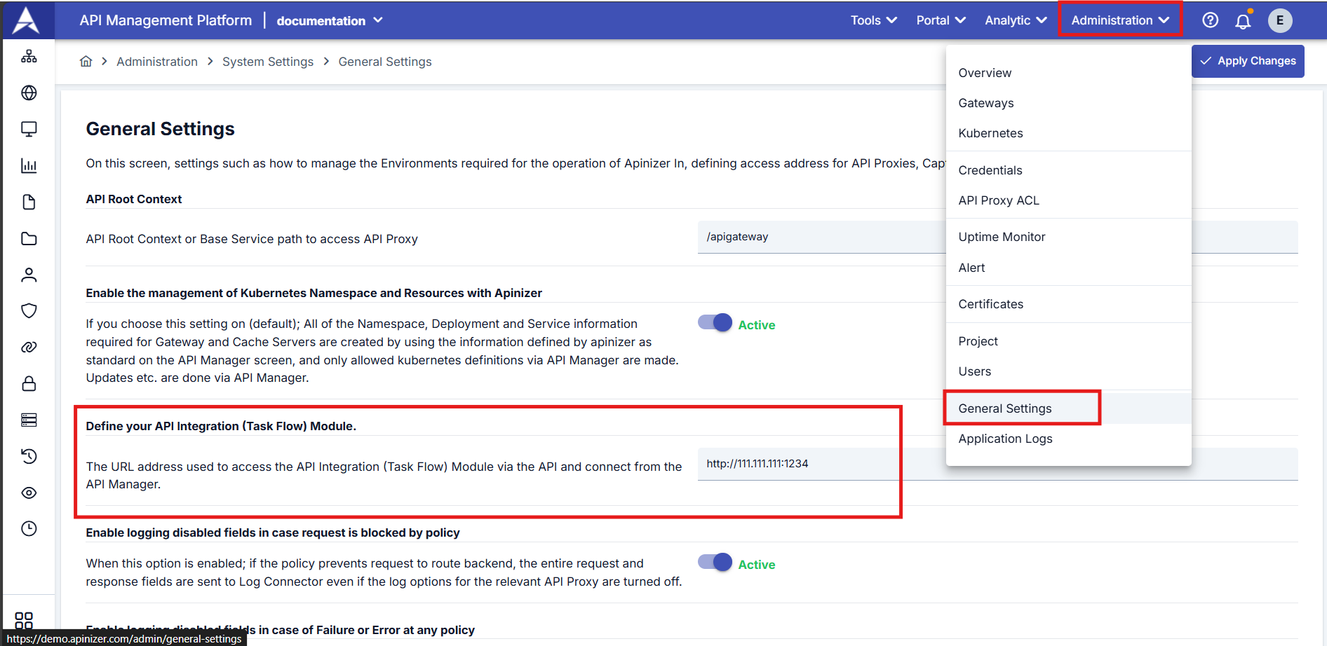 API Integrator Ayarları