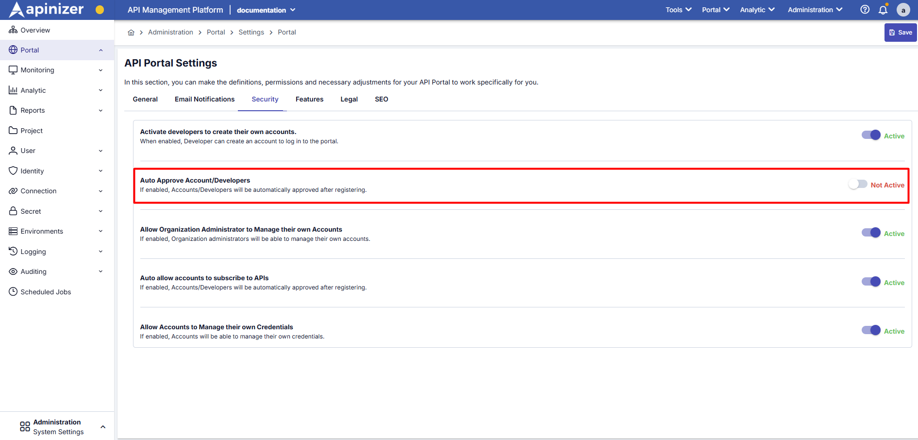 API Product Application Registrations Screen