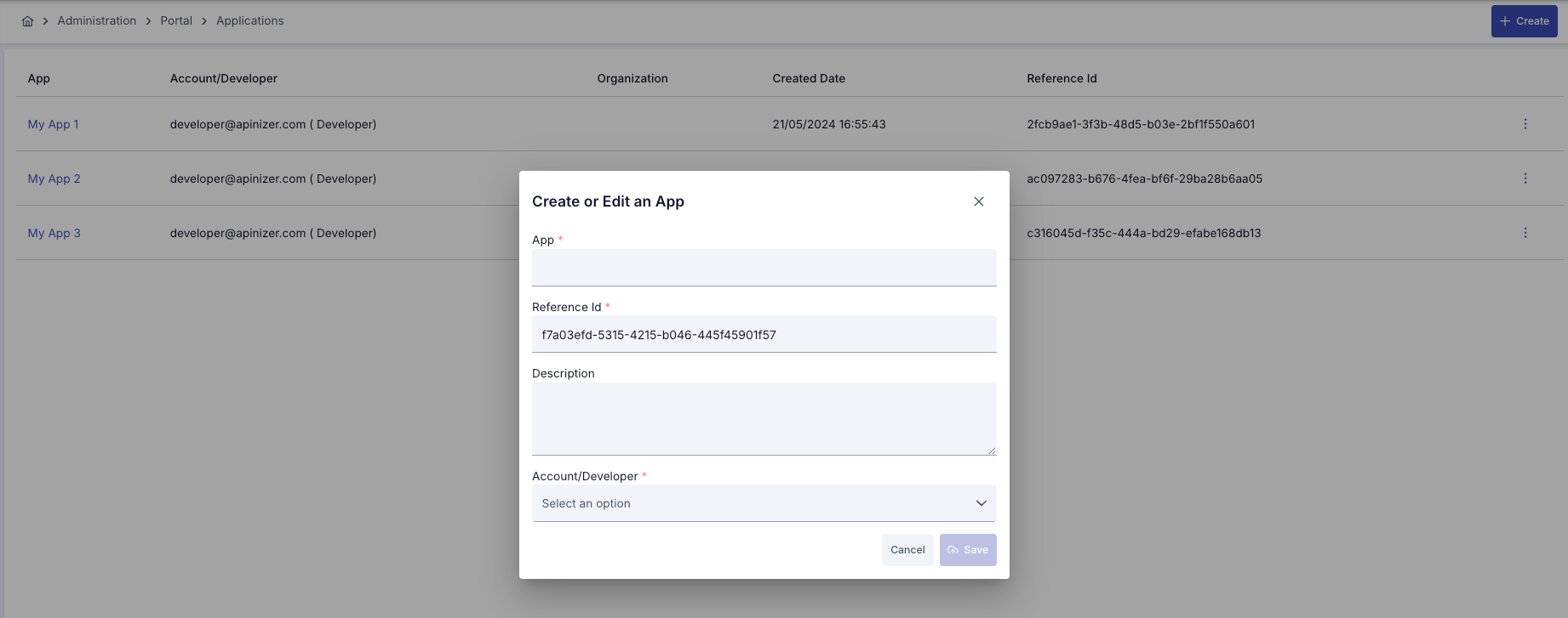 New Portal App Creation Screen