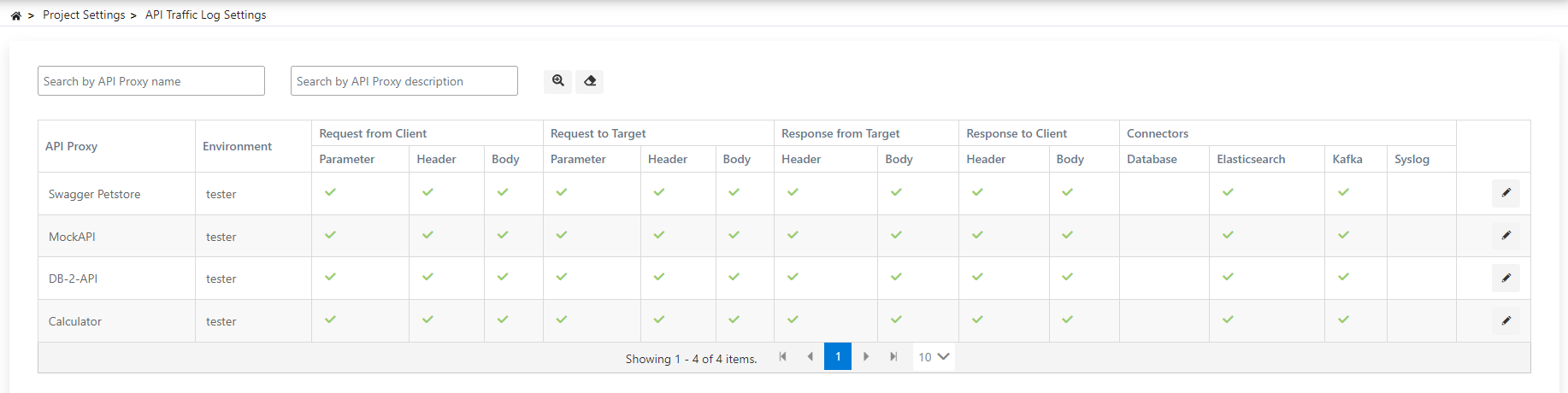 API Traffic Log Settings