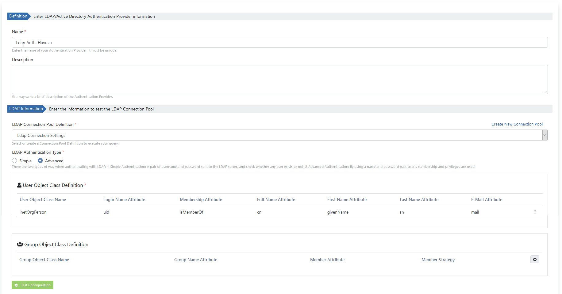 LDAP User Verification Connection Settings