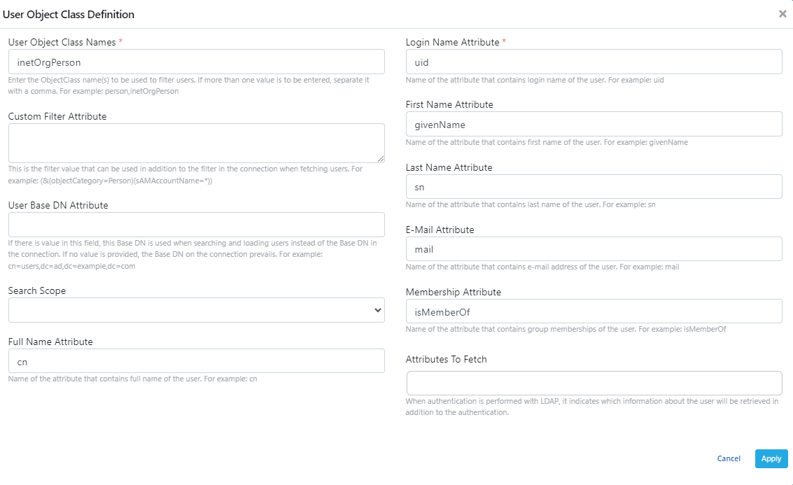 LDAP User Object Class Definition
