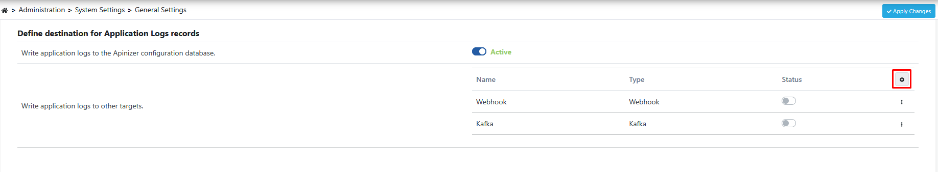 Application Logs Syslog Selection