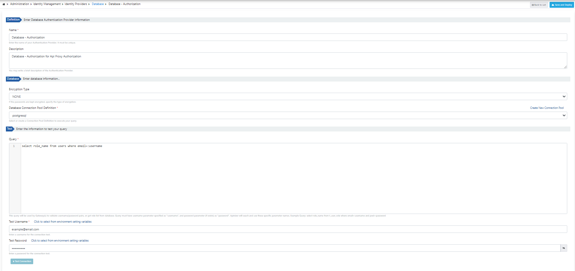 Identity Authorization Connection with Database