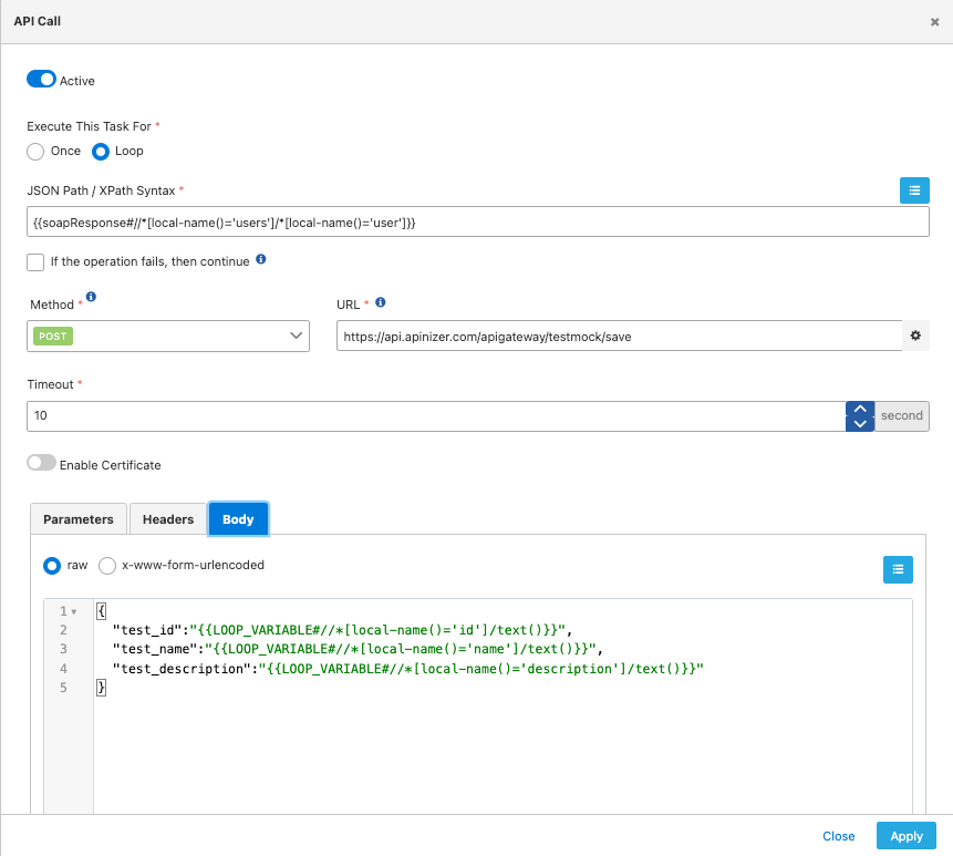 Görev-2: API Call konnektörü ile API'ye veri gönderme