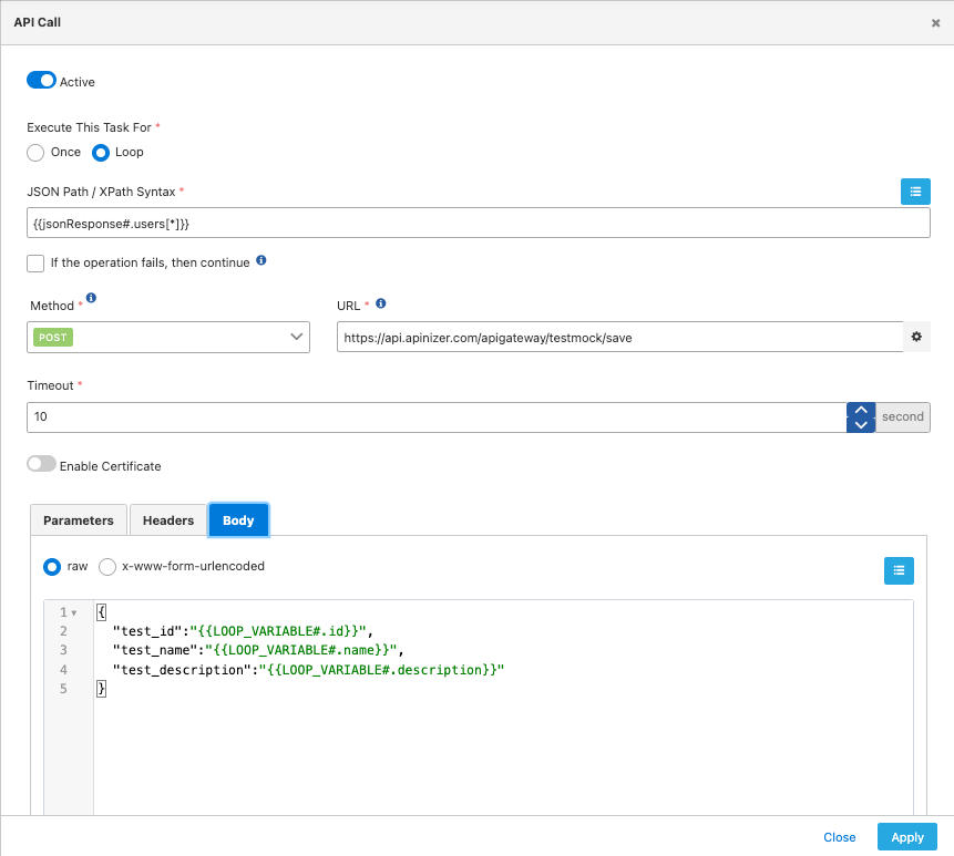 Görev-2: API Call konnektörü ile API'ye veri gönderme