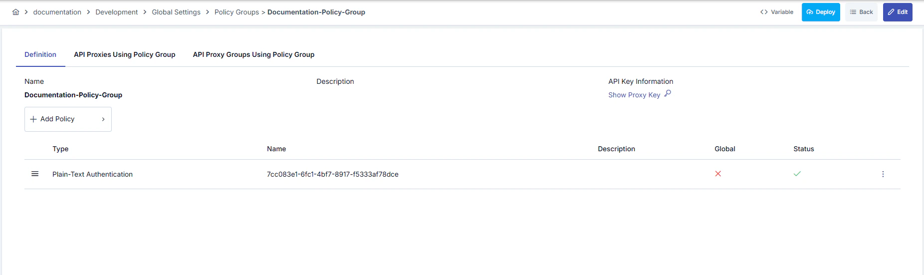 Policy Group Settings