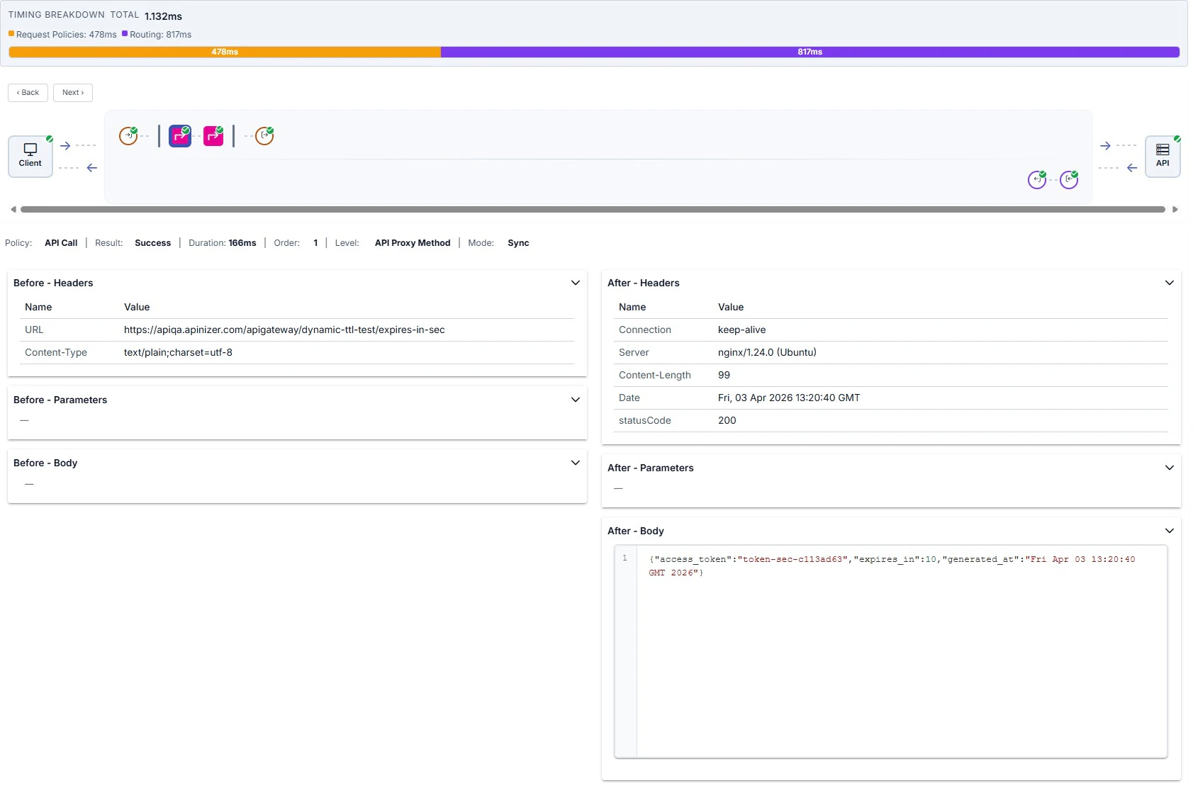Trace drawer: policy Before and After