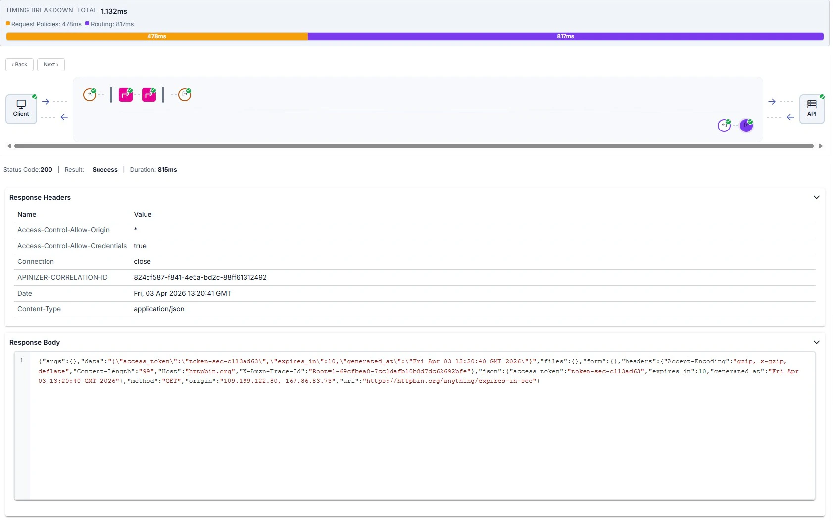 Trace drawer: response from target