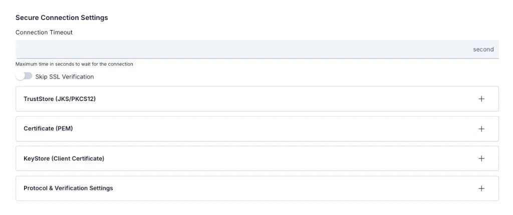 Test Console Settings tab - Secure Connection Settings