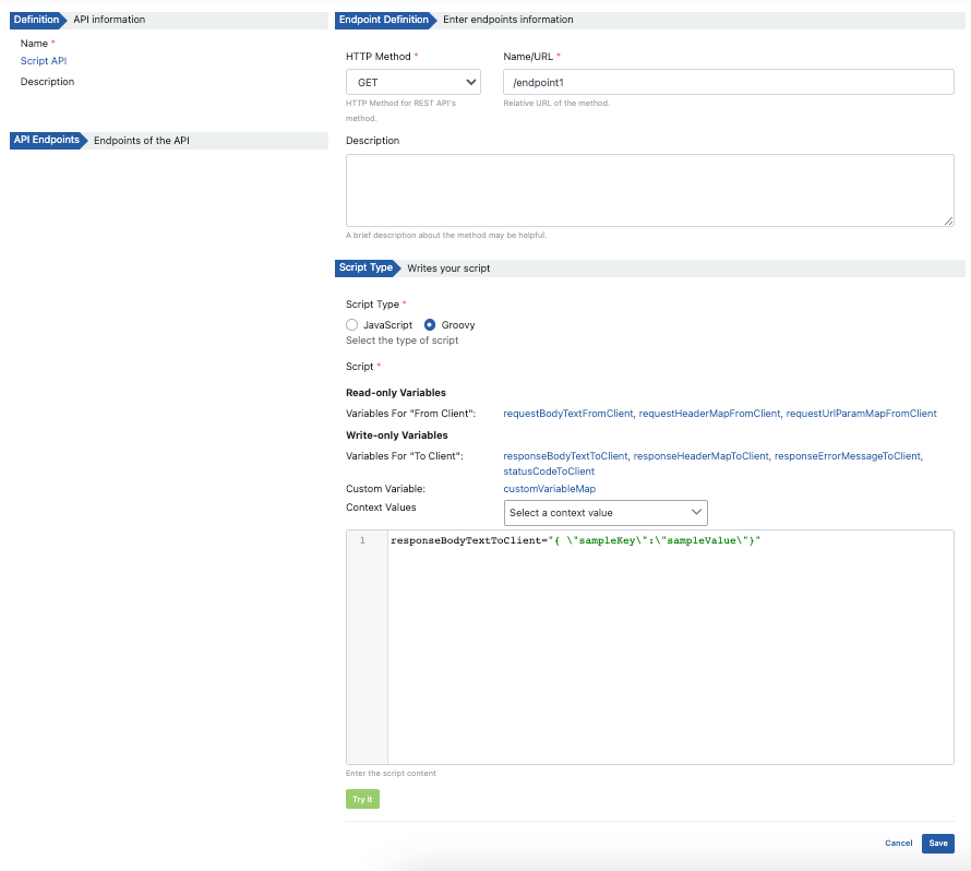 Endpoint Creation Screen