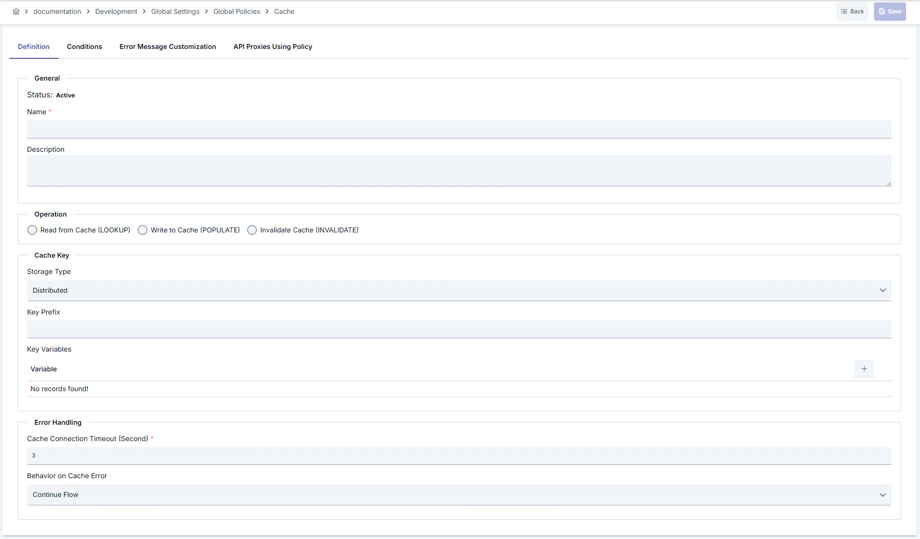 Cache Policy Configuration