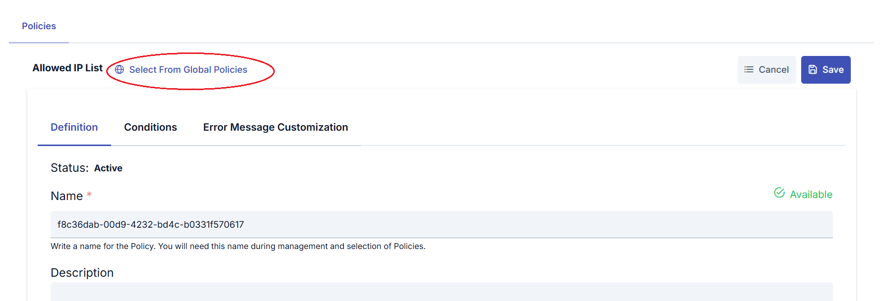 Global Policy Selection