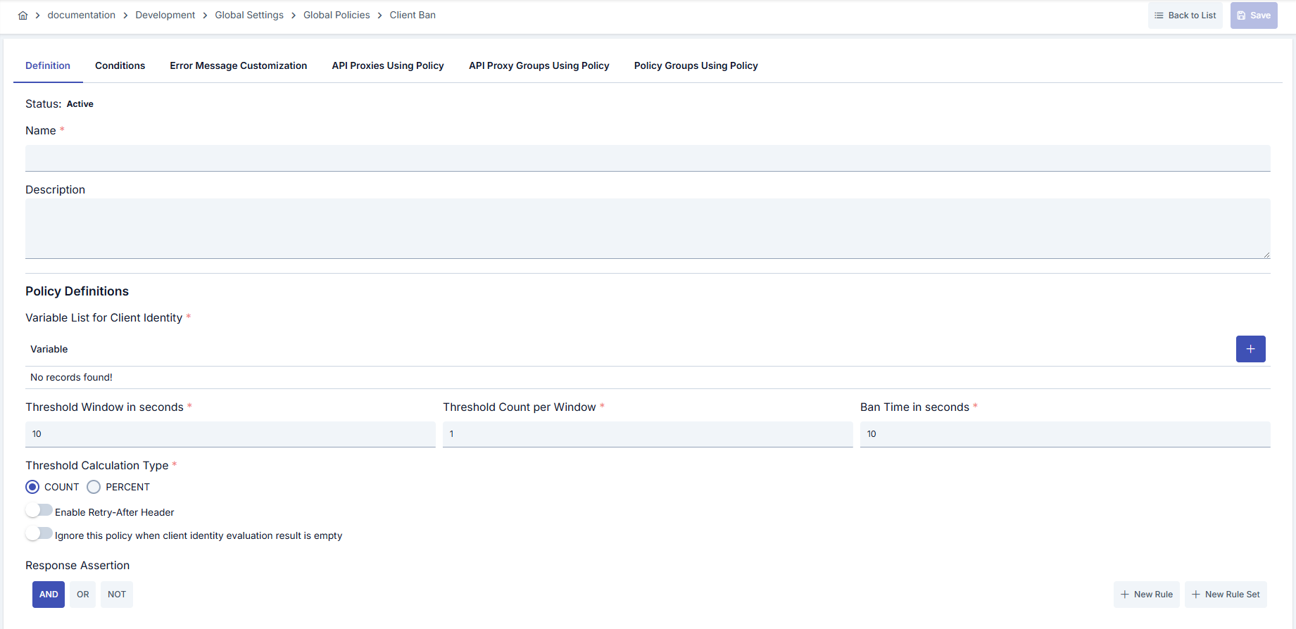 İstemci Yasaklama Politikası Yapılandırma
