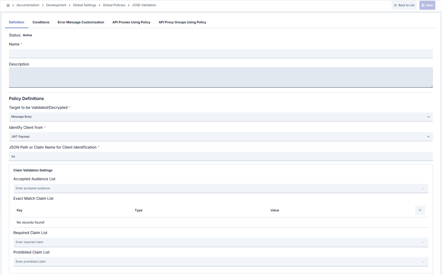 JOSE Verification Policy