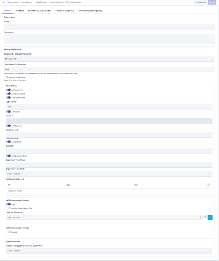 JOSE Uygulama Politikası