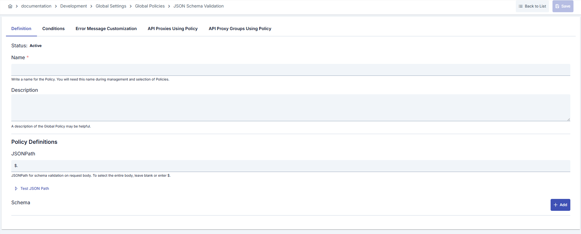 JSON Şema Doğrulama Politikası