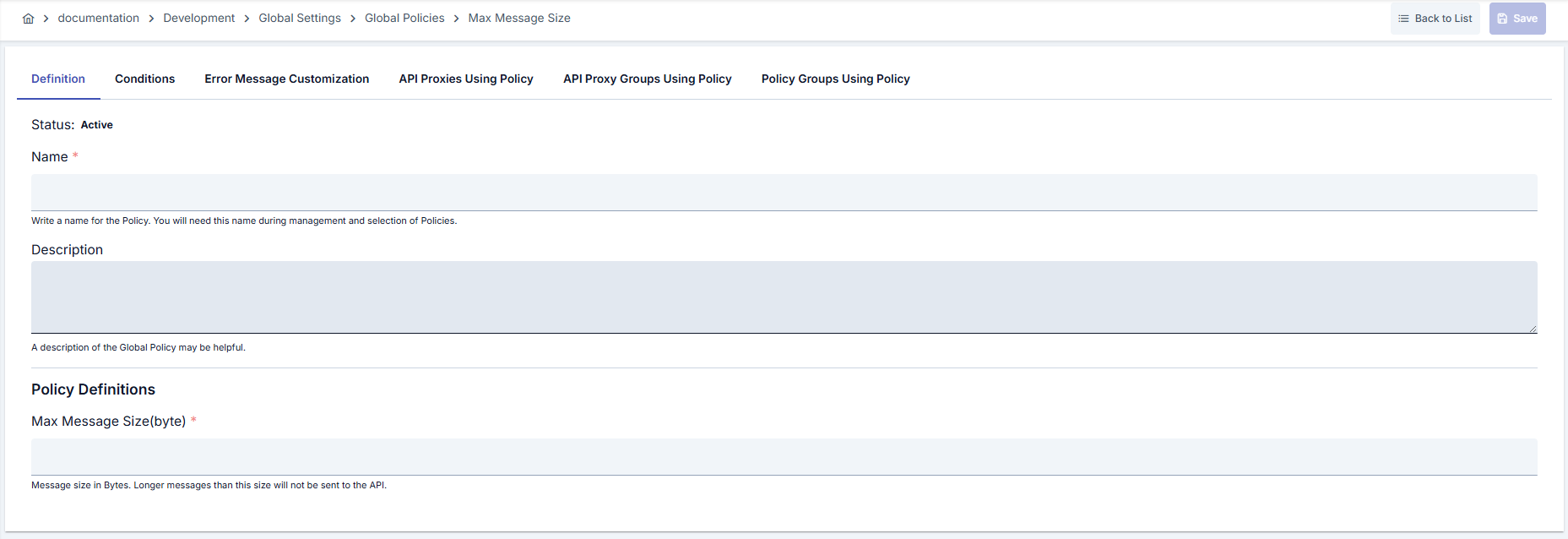 Maximum Message Size Policy