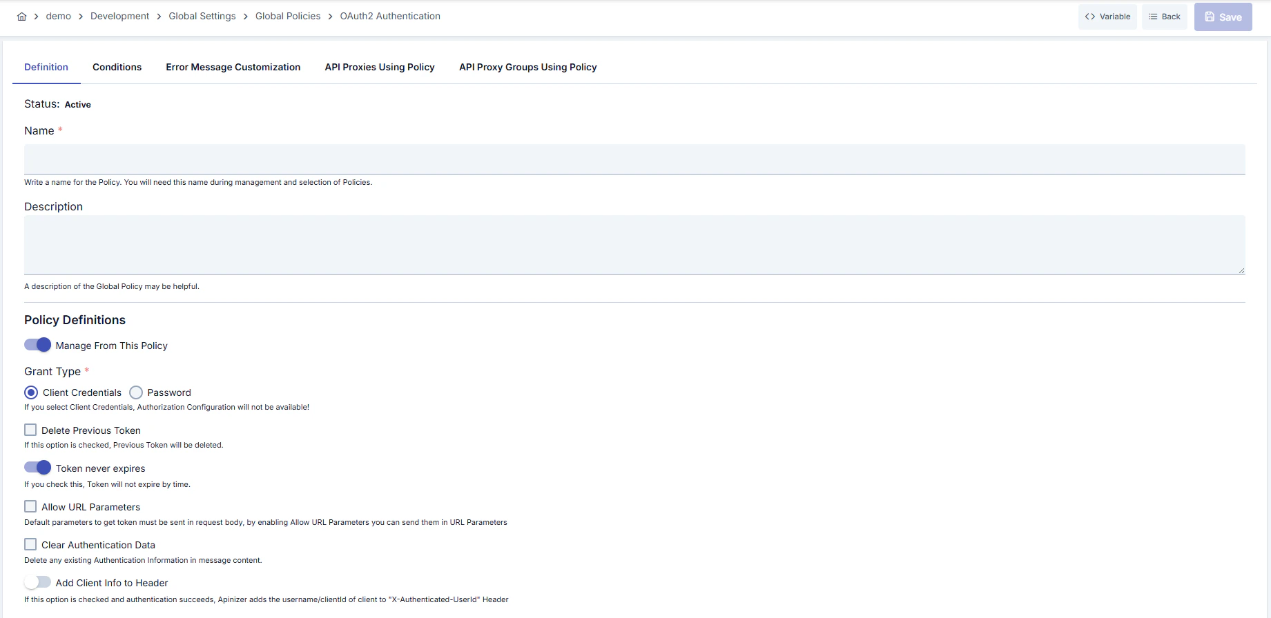OAuth 2 Authentication Policy