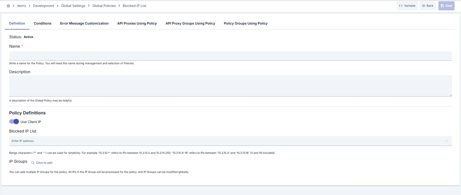 Blocked IP List Policy