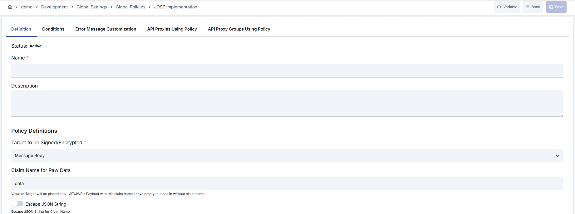 JOSE Application Policy