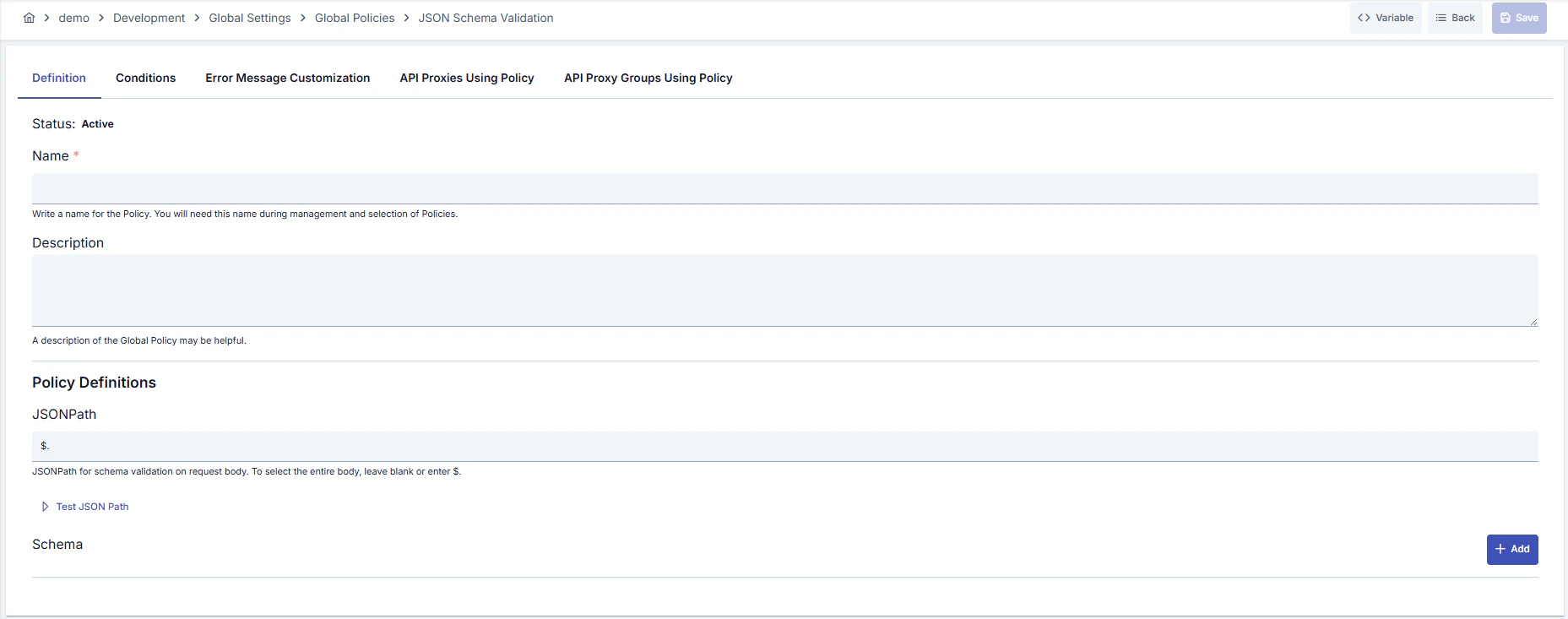 JSON Schema Validation Policy