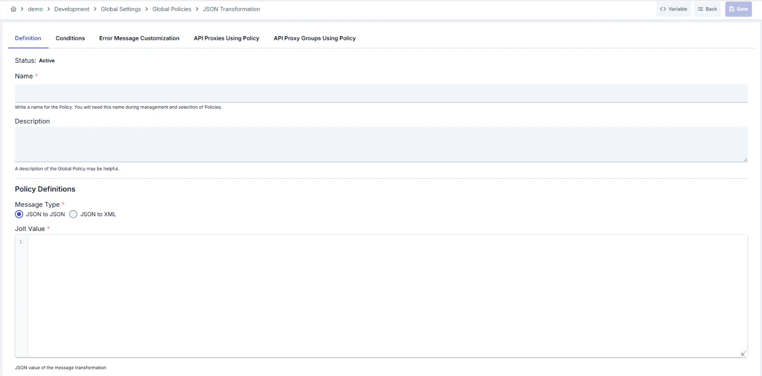 JSON Transformation Policy