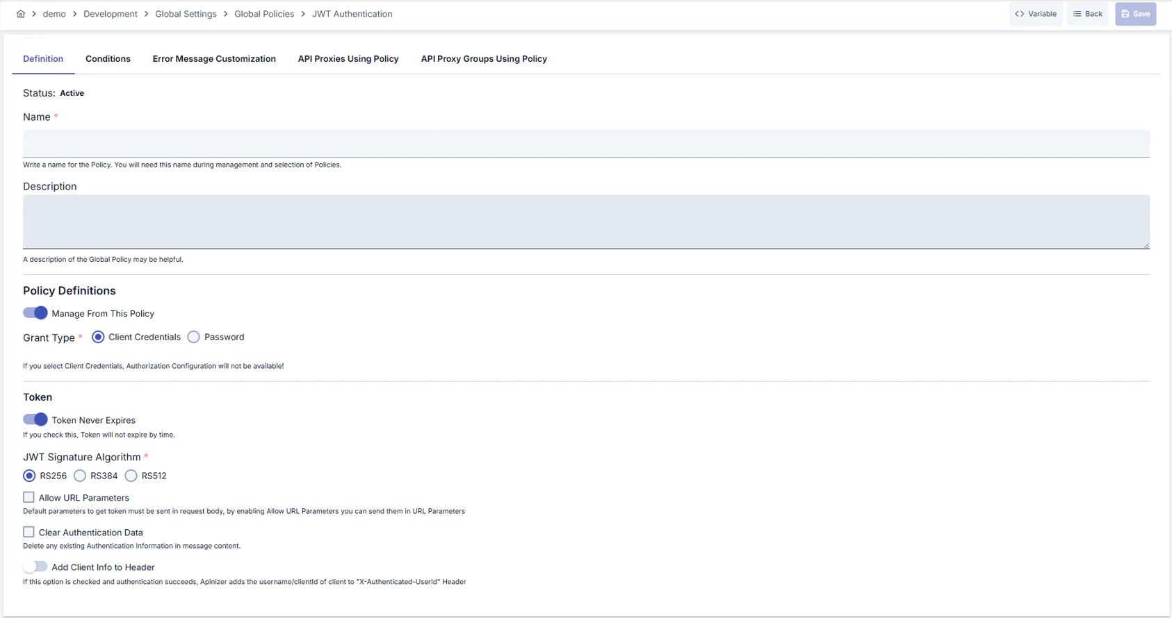 JWT Authentication Policy