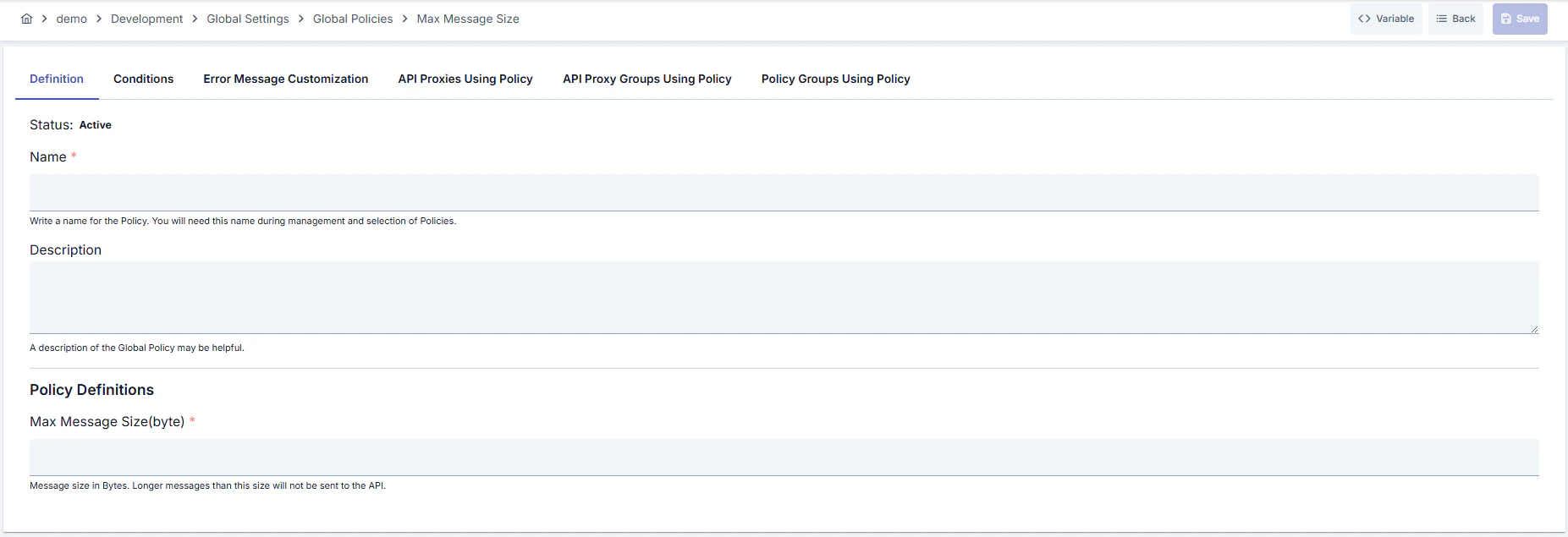 Maximum Message Size Policy