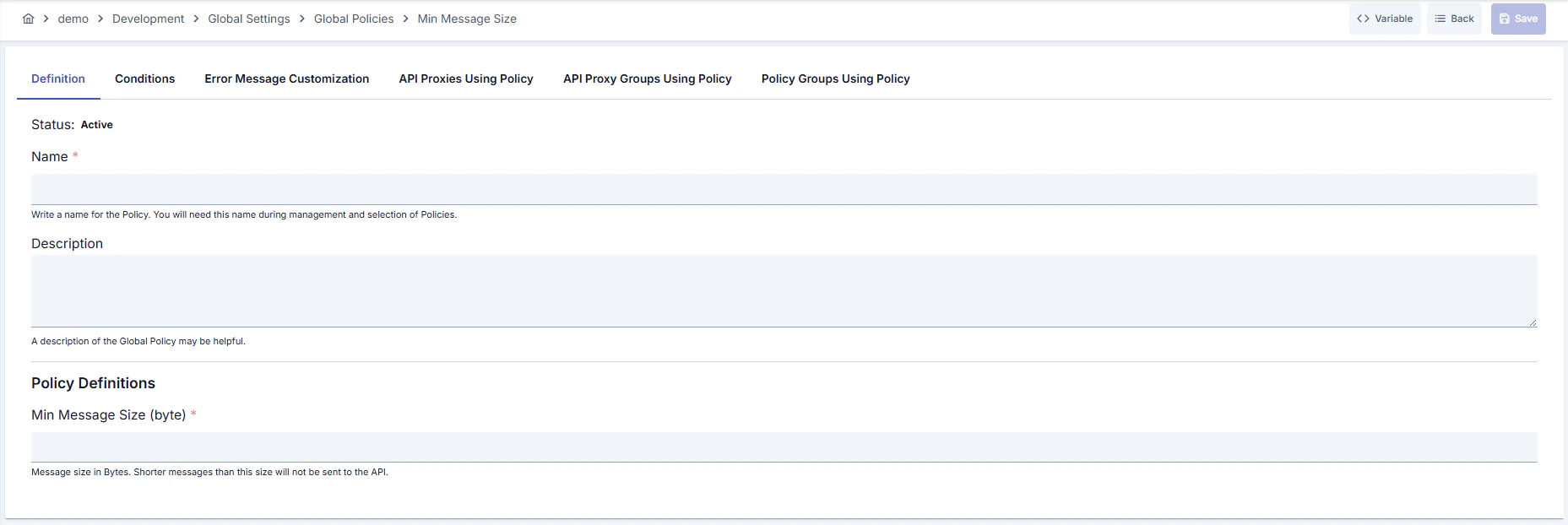 Minimum Message Size Policy