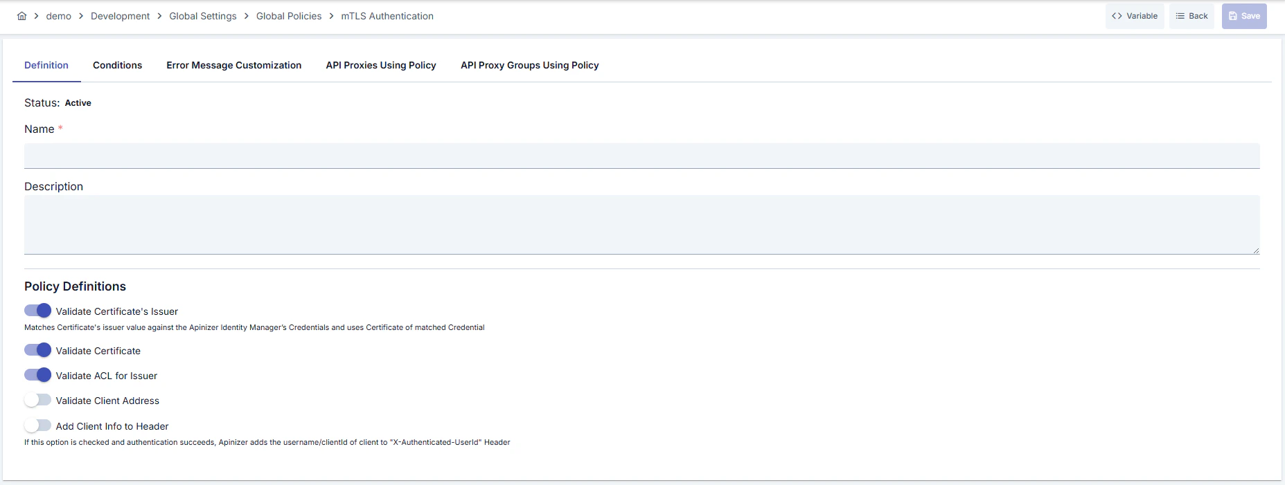 mTLS Authentication Policy