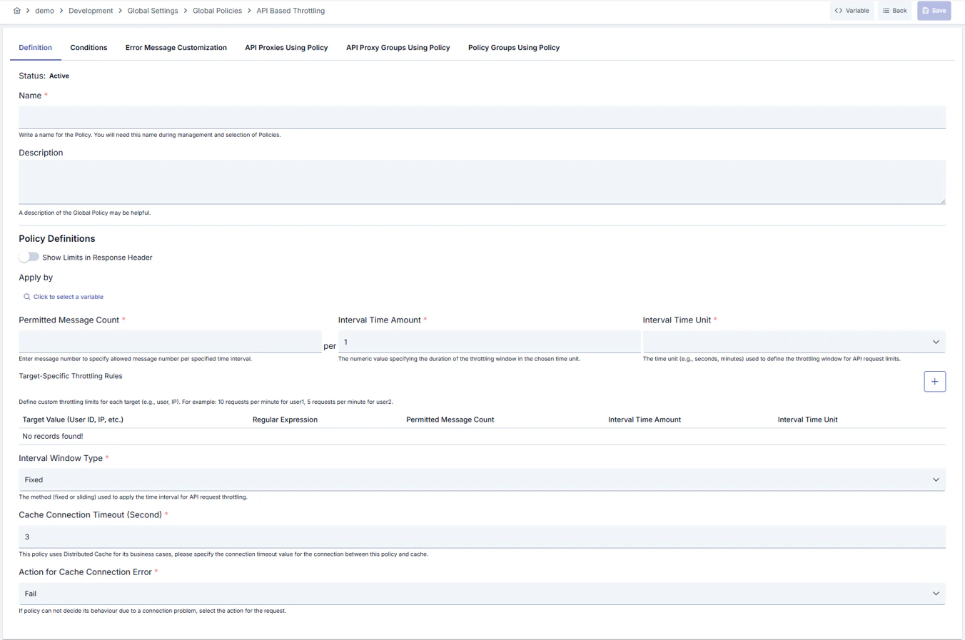 API Based Rate Limiting Policy