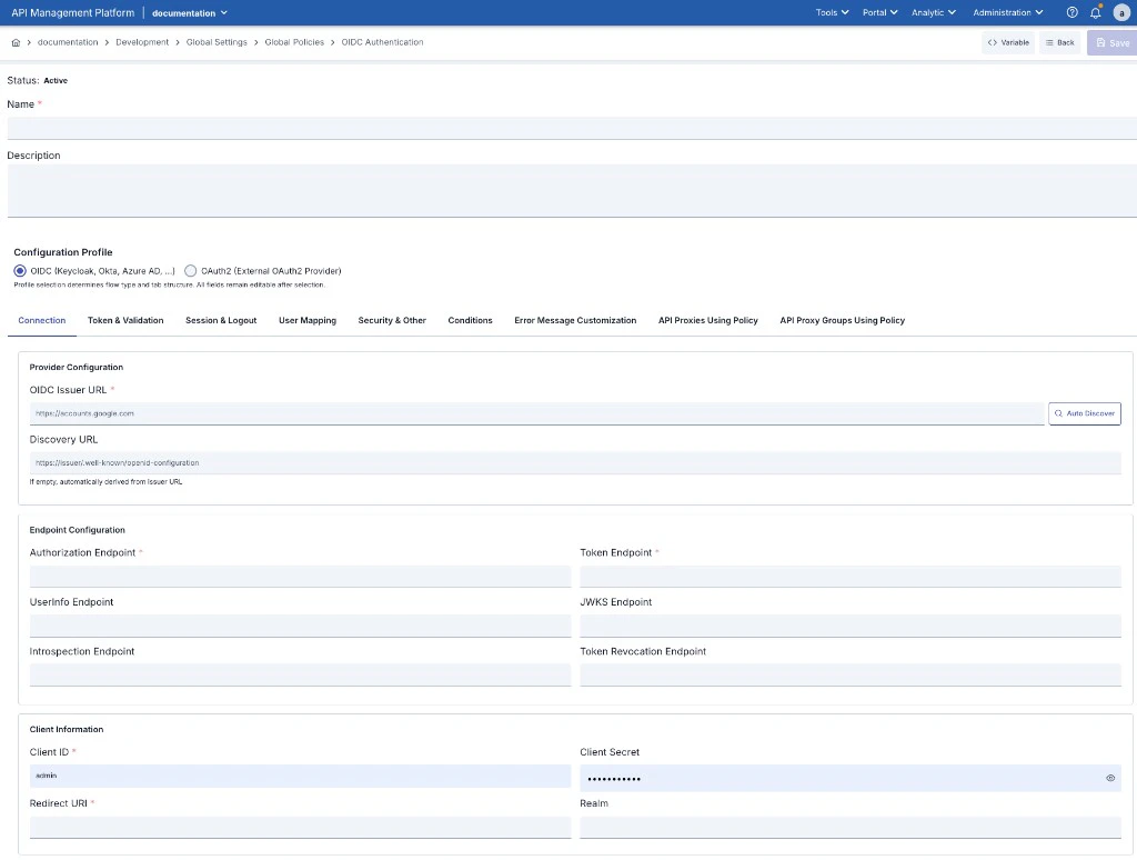 OIDC Connection: provider, endpoints, and client