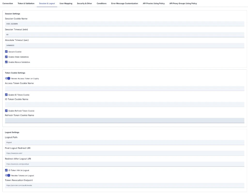 OIDC Session & Logout tab
